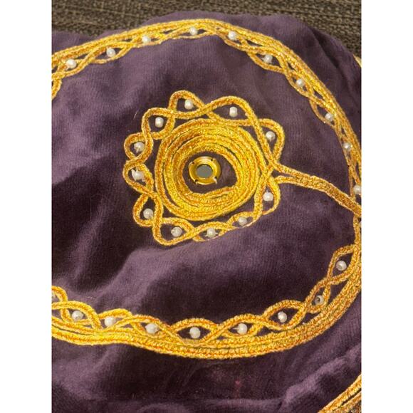 Vintage Velvet Embroidered Turkish Hat Kufi Gold Thread Mirror Bead Costume - Picture 4 of 8